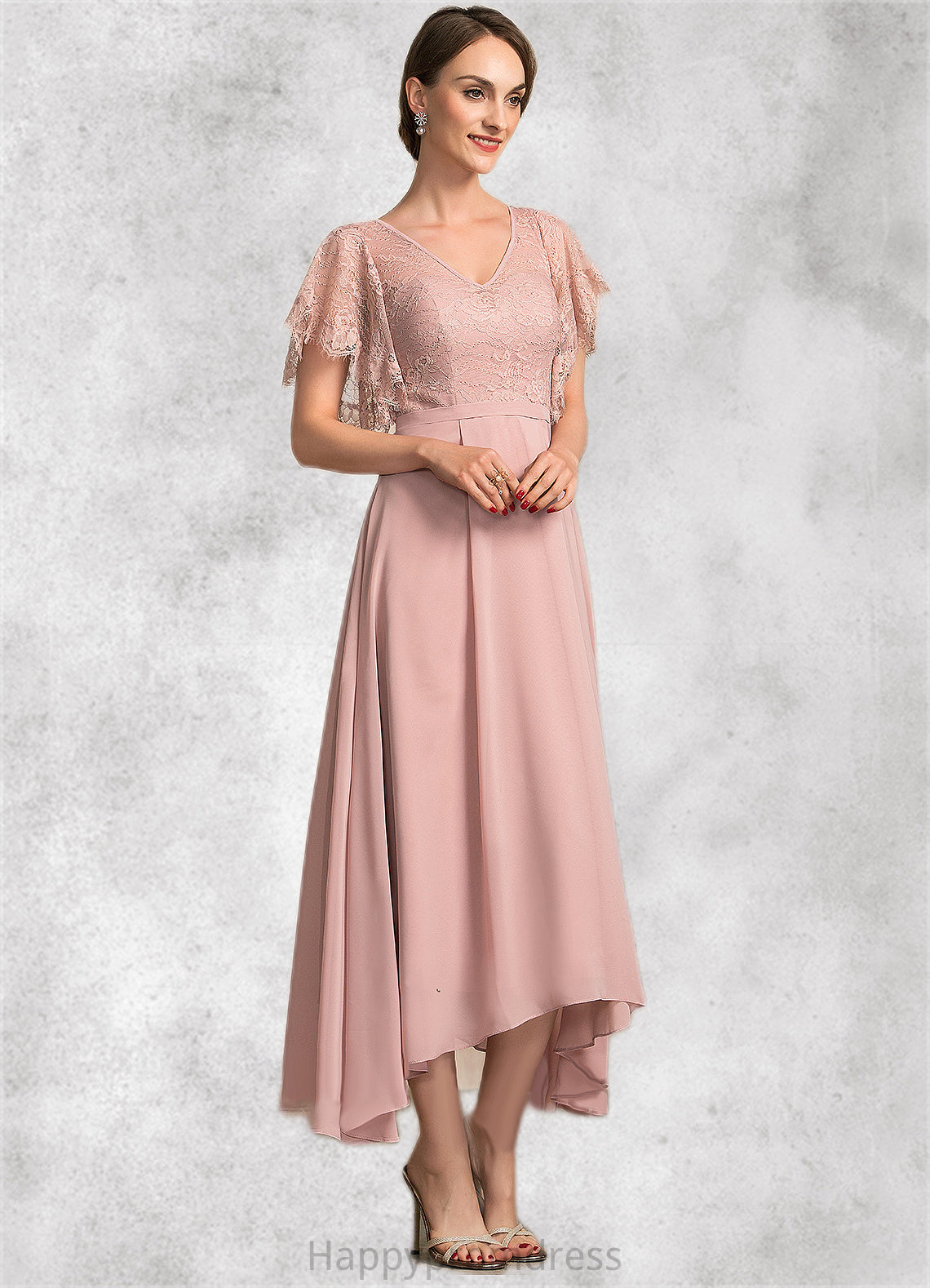 Tiana A-line V-Neck Ankle-Length Chiffon Lace Mother of the Bride Dress XXS126P0014636