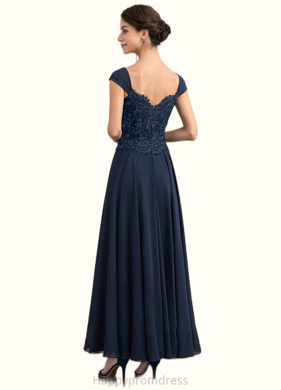 Bella A-line V-Neck Ankle-Length Chiffon Lace Mother of the Bride Dress With Sequins XXS126P0014637