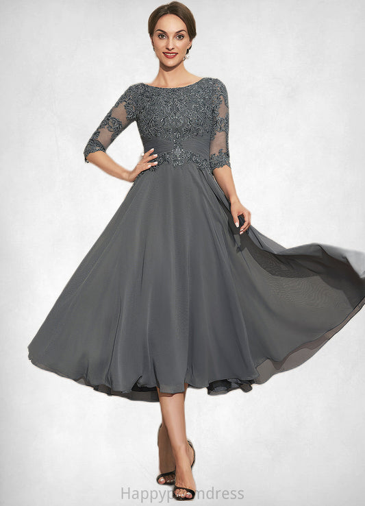 Madeline A-Line Scoop Neck Tea-Length Chiffon Lace Mother of the Bride Dress With Sequins XXS126P0014642