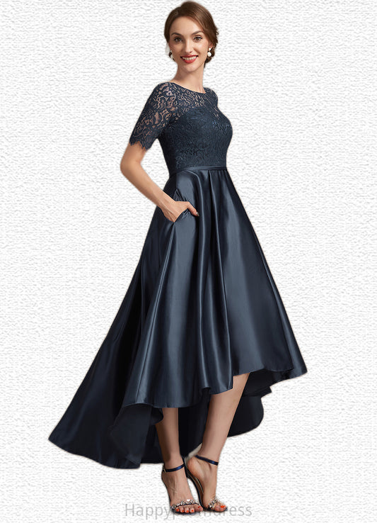 Margery A-Line Scoop Neck Asymmetrical Satin Lace Mother of the Bride Dress XXS126P0014647