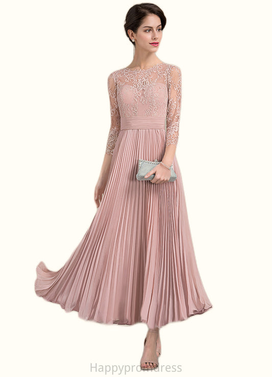 Layla A-Line Scoop Neck Ankle-Length Chiffon Lace Mother of the Bride Dress With Pleated XXS126P0014651
