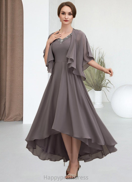 Penelope A-line V-Neck Asymmetrical Chiffon Mother of the Bride Dress With Beading Sequins XXS126P0014656