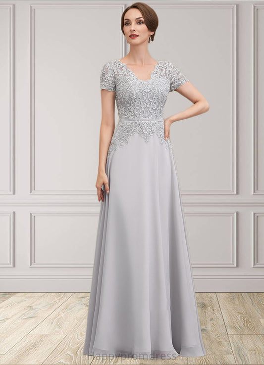 Aurora A-line V-Neck Floor-Length Chiffon Lace Mother of the Bride Dress With Sequins XXS126P0014658