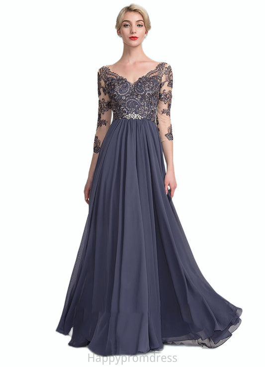 Charlee A-Line V-neck Floor-Length Chiffon Lace Mother of the Bride Dress XXS126P0014659