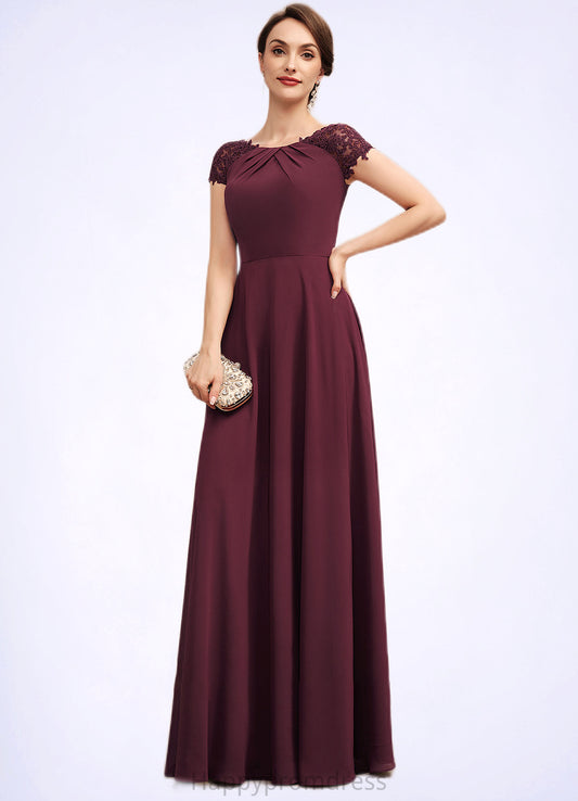 Violet A-Line Scoop Neck Floor-Length Chiffon Mother of the Bride Dress With Ruffle Lace XXS126P0014662