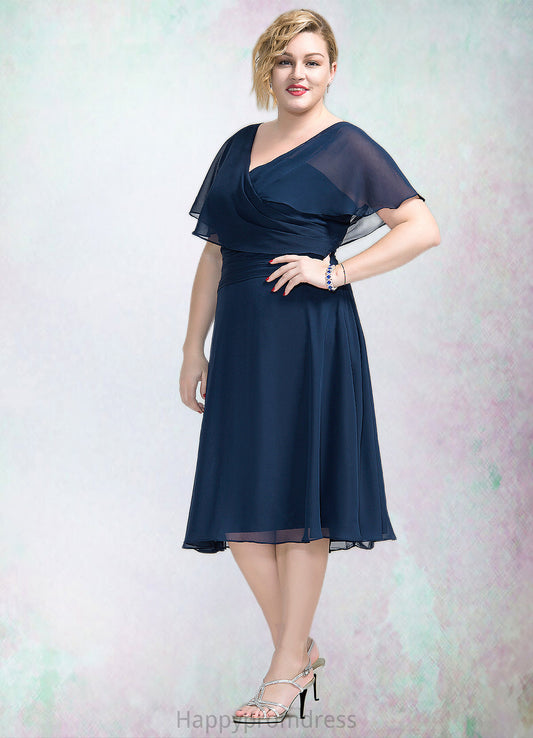 Quinn A-Line V-neck Knee-Length Chiffon Mother of the Bride Dress With Ruffle XXS126P0014664