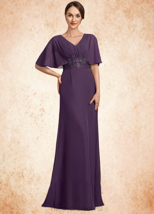 Itzel A-Line V-neck Floor-Length Chiffon Mother of the Bride Dress With Lace Sequins XXS126P0014665