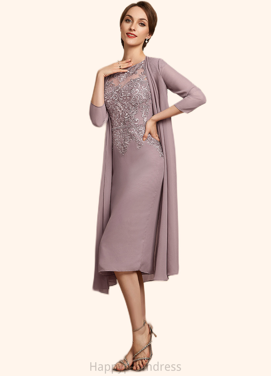 Anabel Sheath/Column Scoop Neck Knee-Length Chiffon Lace Mother of the Bride Dress With Beading Sequins XXS126P0014666