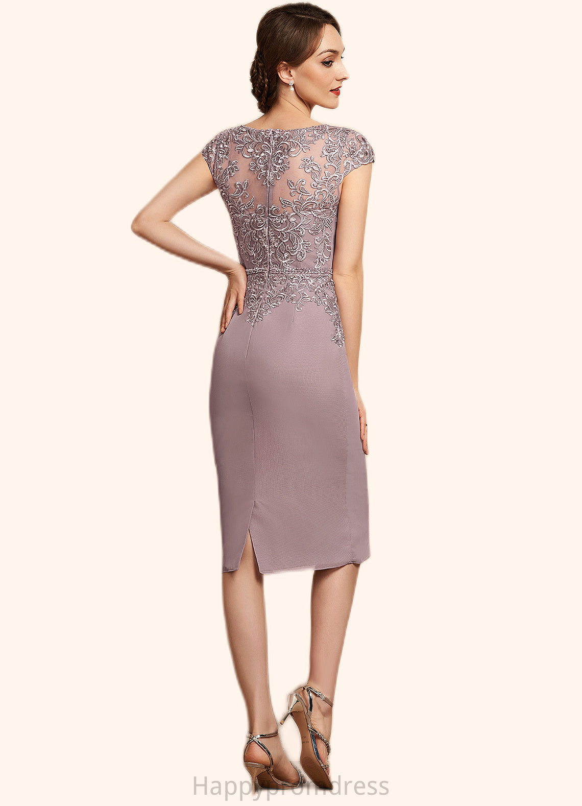 Anabel Sheath/Column Scoop Neck Knee-Length Chiffon Lace Mother of the Bride Dress With Beading Sequins XXS126P0014666
