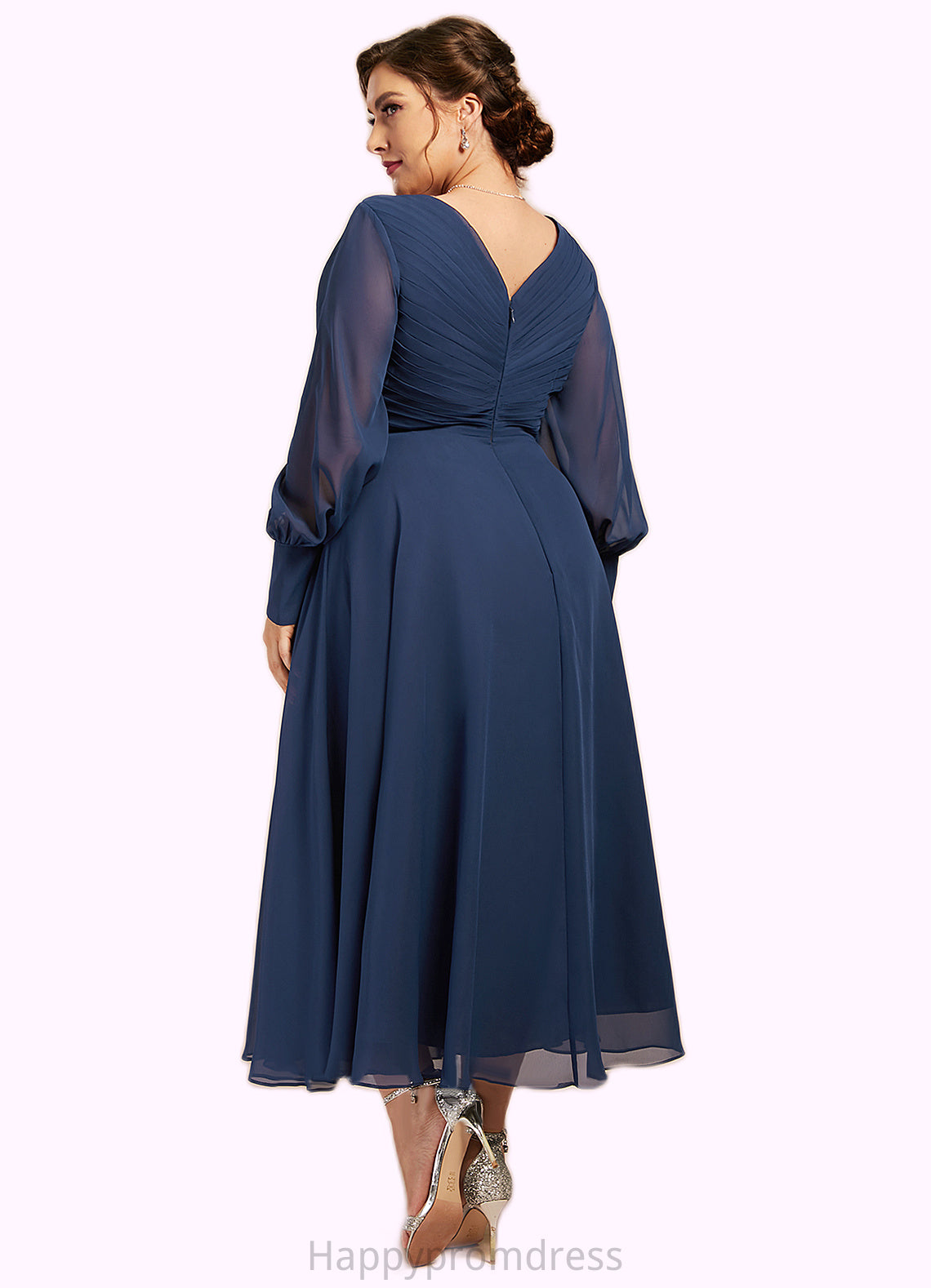 Chasity A-Line V-neck Tea-Length Chiffon Mother of the Bride Dress With Ruffle XXS126P0014669