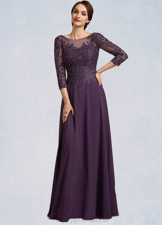 Kendal A-Line Scoop Neck Floor-Length Chiffon Lace Mother of the Bride Dress With Sequins XXS126P0014670