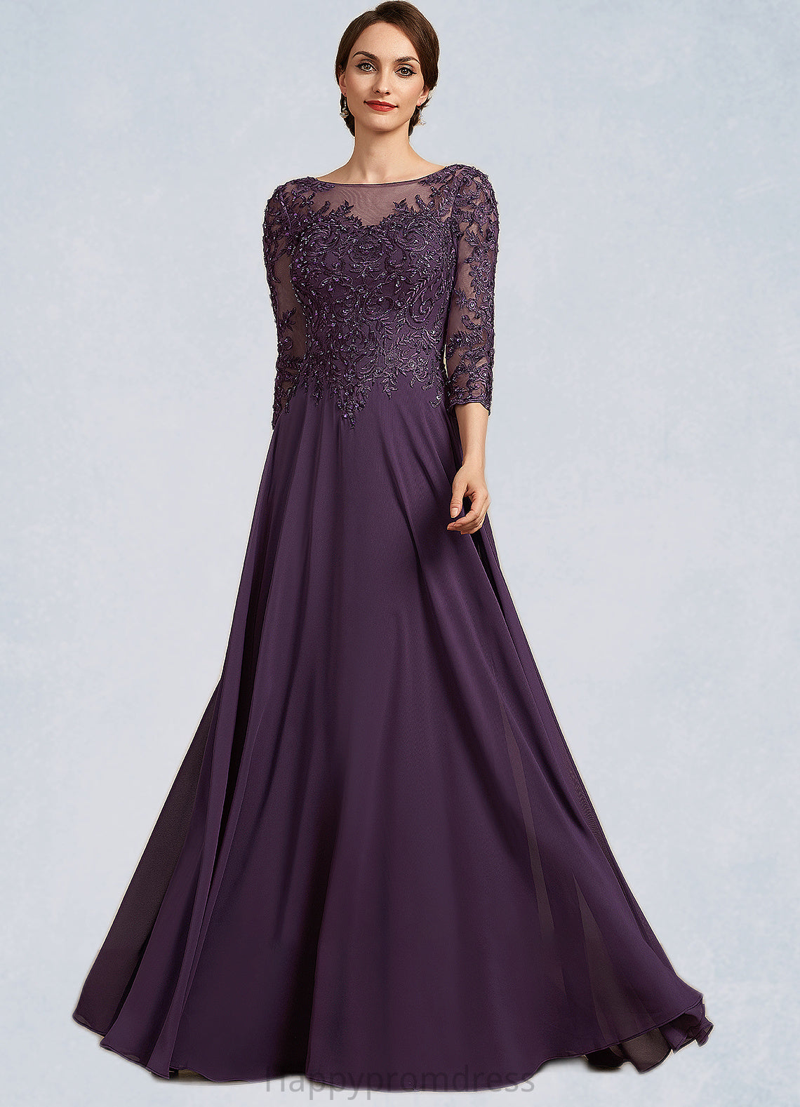 Kendal A-Line Scoop Neck Floor-Length Chiffon Lace Mother of the Bride Dress With Sequins XXS126P0014670