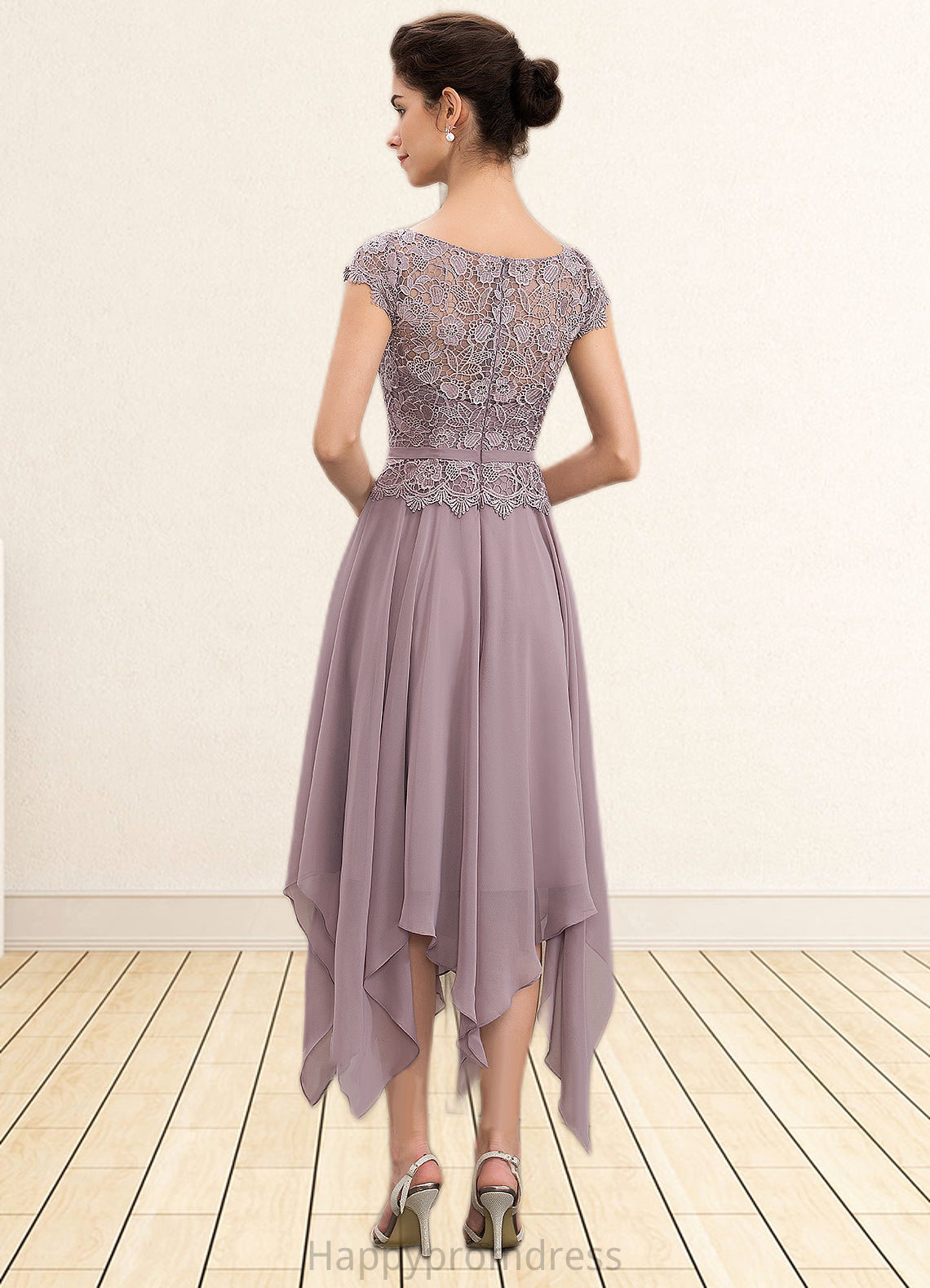 Cornelia A-Line Scoop Neck Ankle-Length Chiffon Lace Mother of the Bride Dress With Cascading Ruffles XXS126P0014673