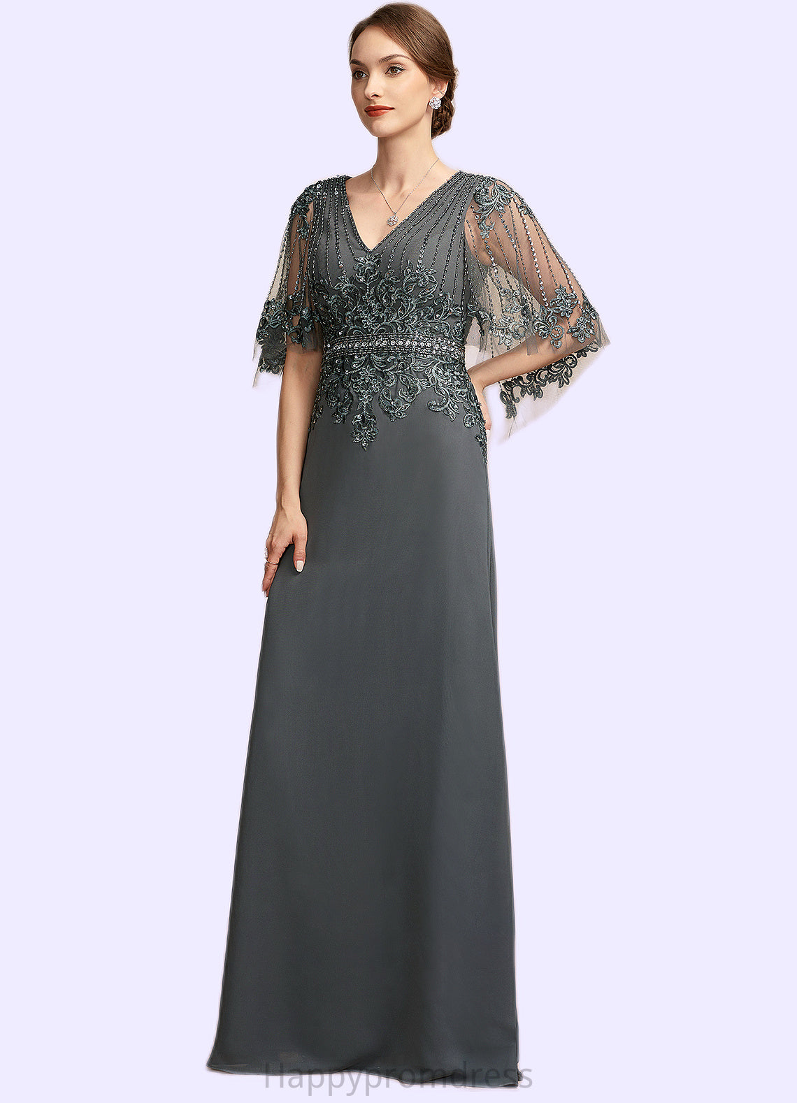 Simone A-Line V-neck Floor-Length Chiffon Lace Mother of the Bride Dress With Beading Sequins XXS126P0014674