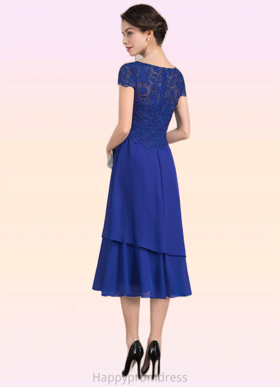 Cristal A-Line Scoop Neck Tea-Length Chiffon Lace Mother of the Bride Dress XXS126P0014685