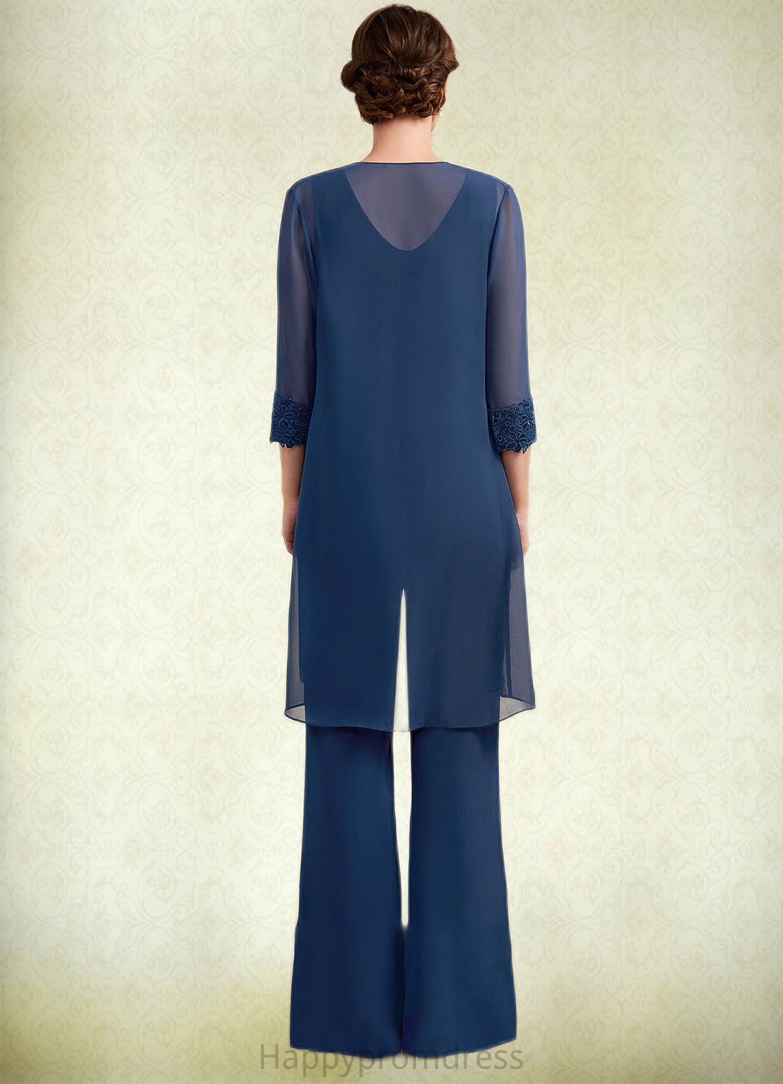London Jumpsuit/Pantsuit Scoop Neck Floor-Length Chiffon Mother of the Bride Dress With Lace XXS126P0014687