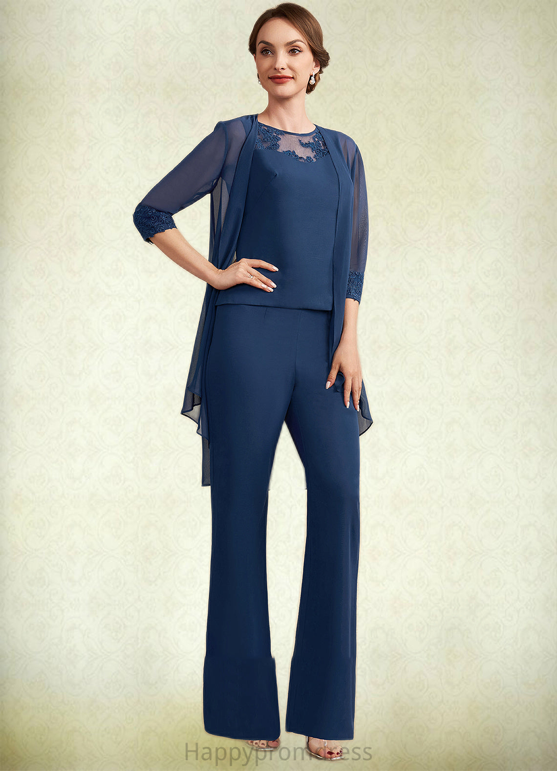 London Jumpsuit/Pantsuit Scoop Neck Floor-Length Chiffon Mother of the Bride Dress With Lace XXS126P0014687
