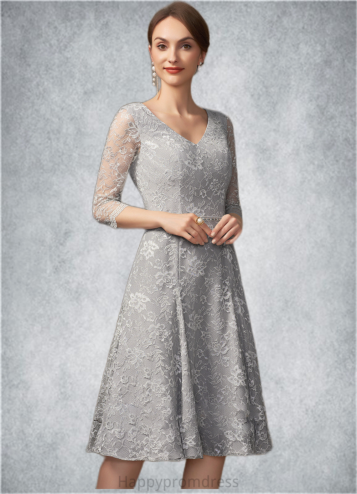 Camille A-Line V-neck Knee-Length Lace Mother of the Bride Dress With Beading Sequins XXS126P0014689