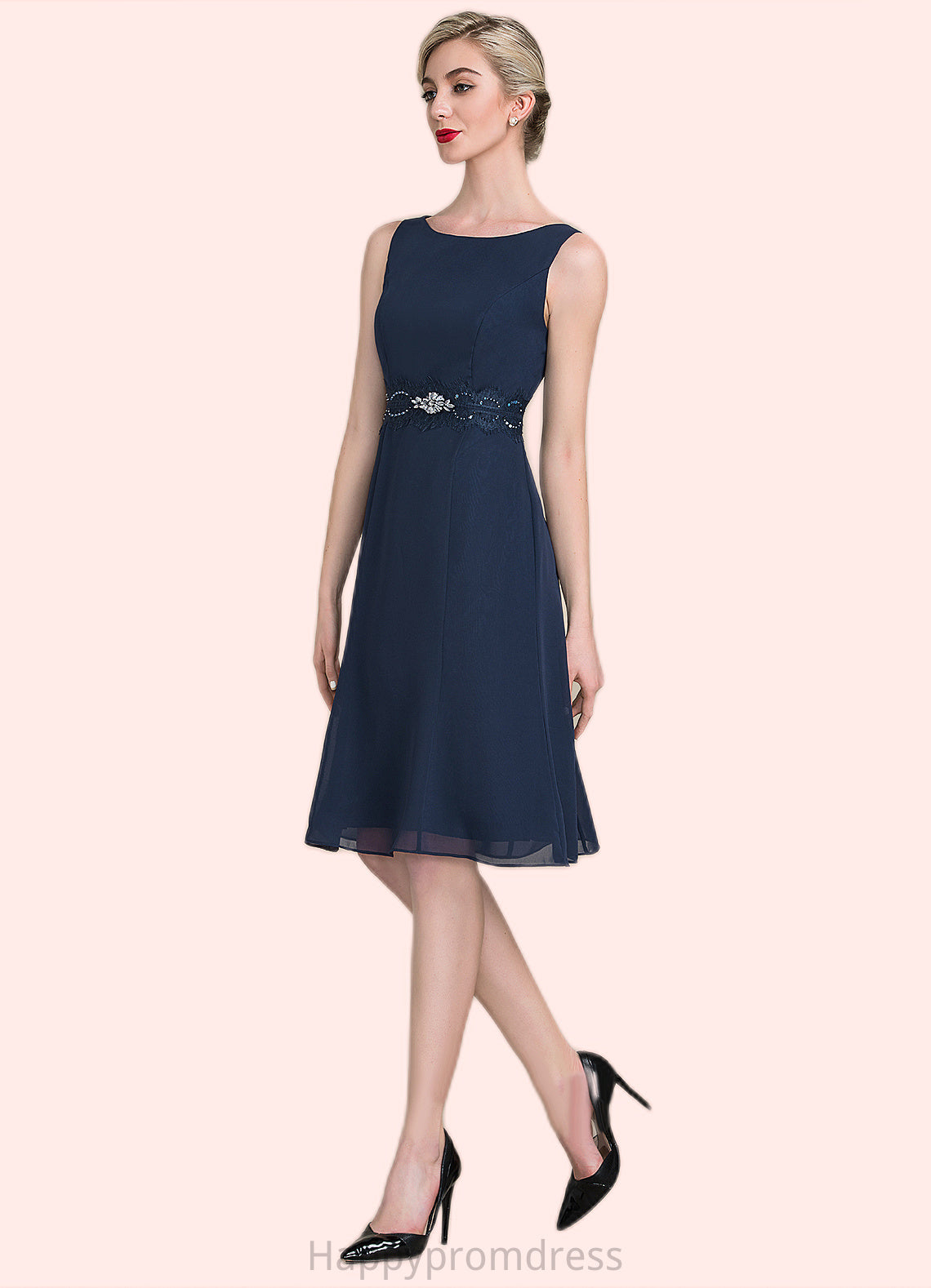 Annie A-Line Scoop Neck Knee-Length Chiffon Mother of the Bride Dress With Ruffle Lace Beading Sequins XXS126P0014690