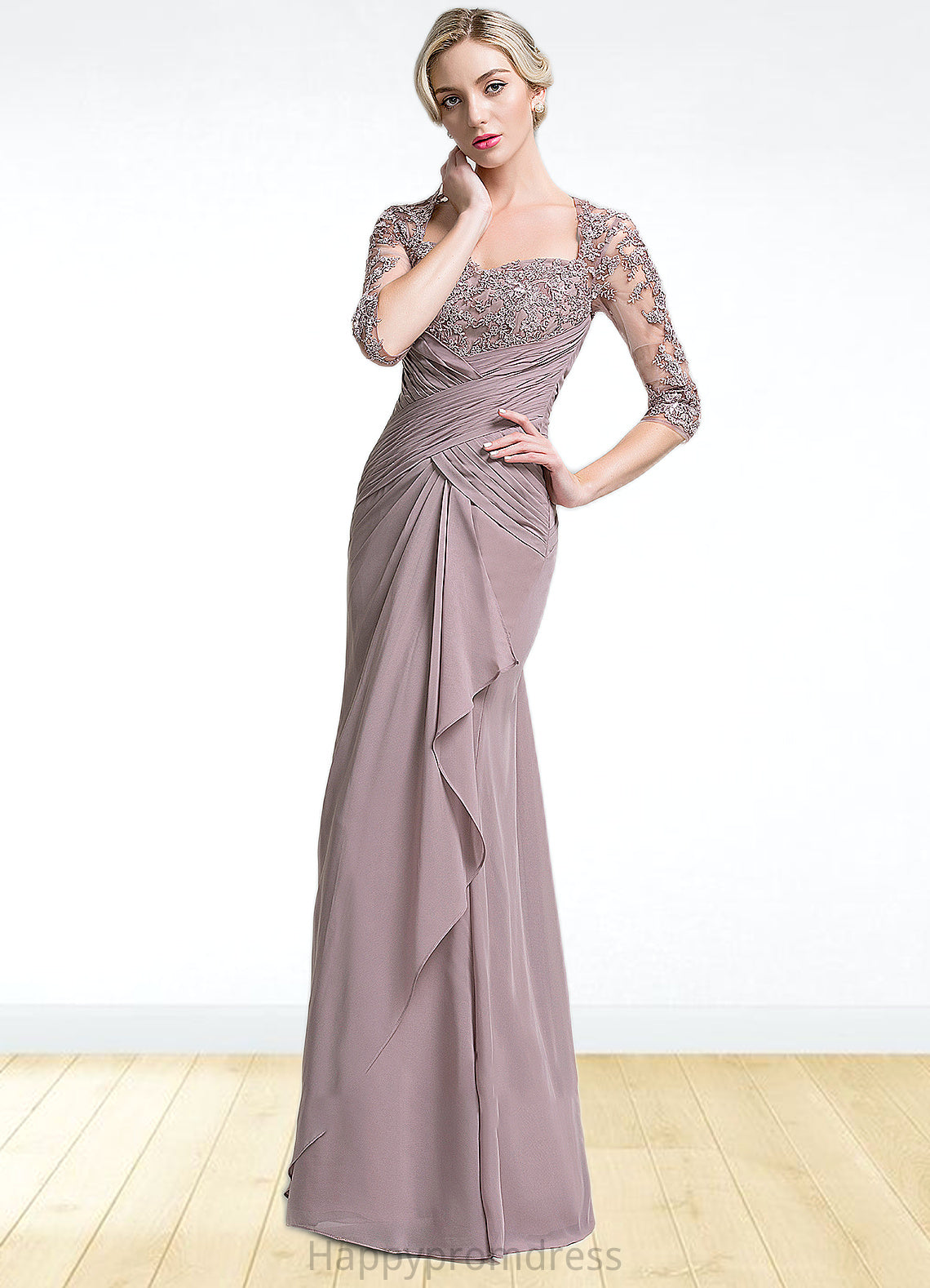 Millicent Trumpet/Mermaid Sweetheart Floor-Length Chiffon Mother of the Bride Dress With Ruffle Cascading Ruffles XXS126P0014694