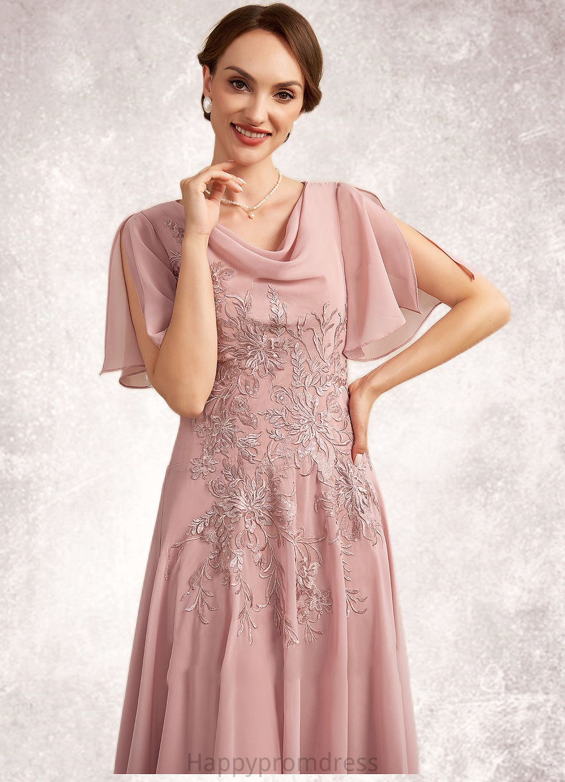 Rosie A-Line Cowl Neck Ankle-Length Chiffon Lace Mother of the Bride Dress XXS126P0014696