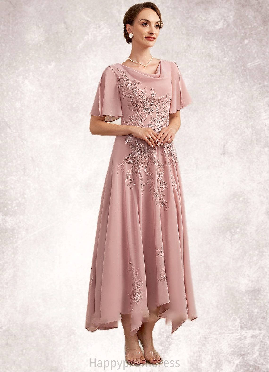 Rosie A-Line Cowl Neck Ankle-Length Chiffon Lace Mother of the Bride Dress XXS126P0014696