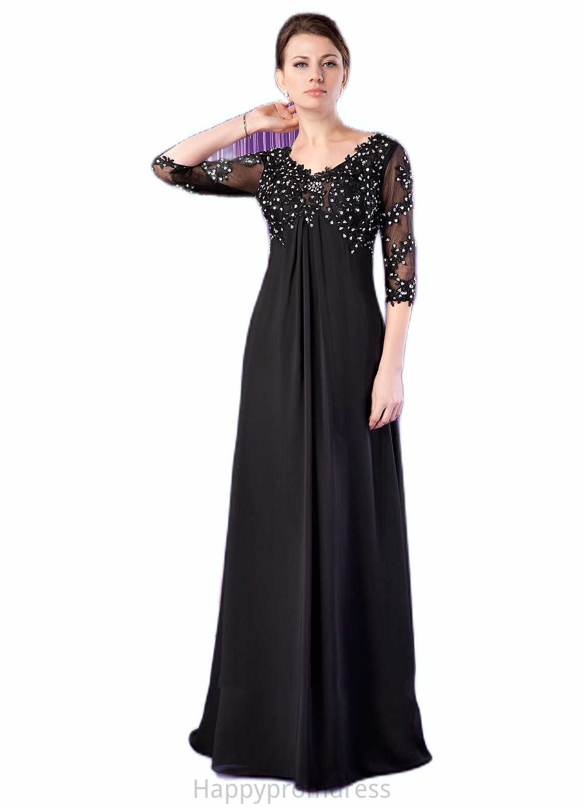 Kristina Empire V-neck Sweep Train Chiffon Mother of the Bride Dress With Lace Beading XXS126P0014697