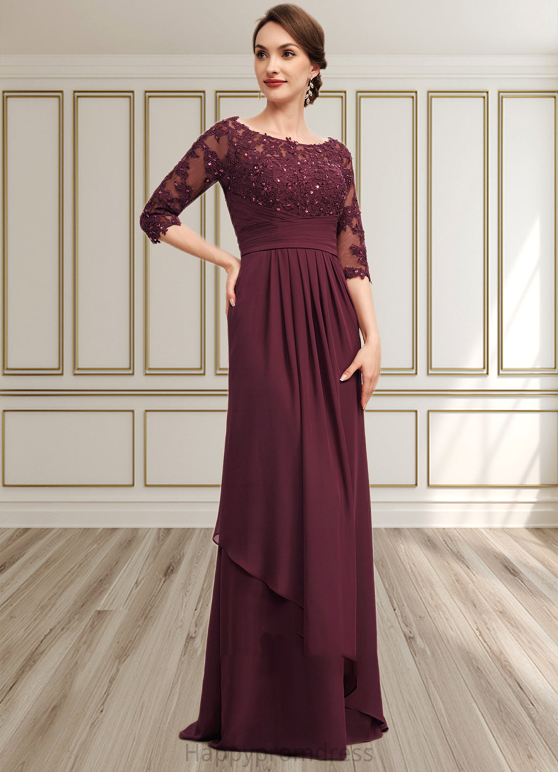 Paisley A-Line Off-the-Shoulder Floor-Length Chiffon Lace Mother of the Bride Dress With Beading Sequins Cascading Ruffles XXS126P0014700
