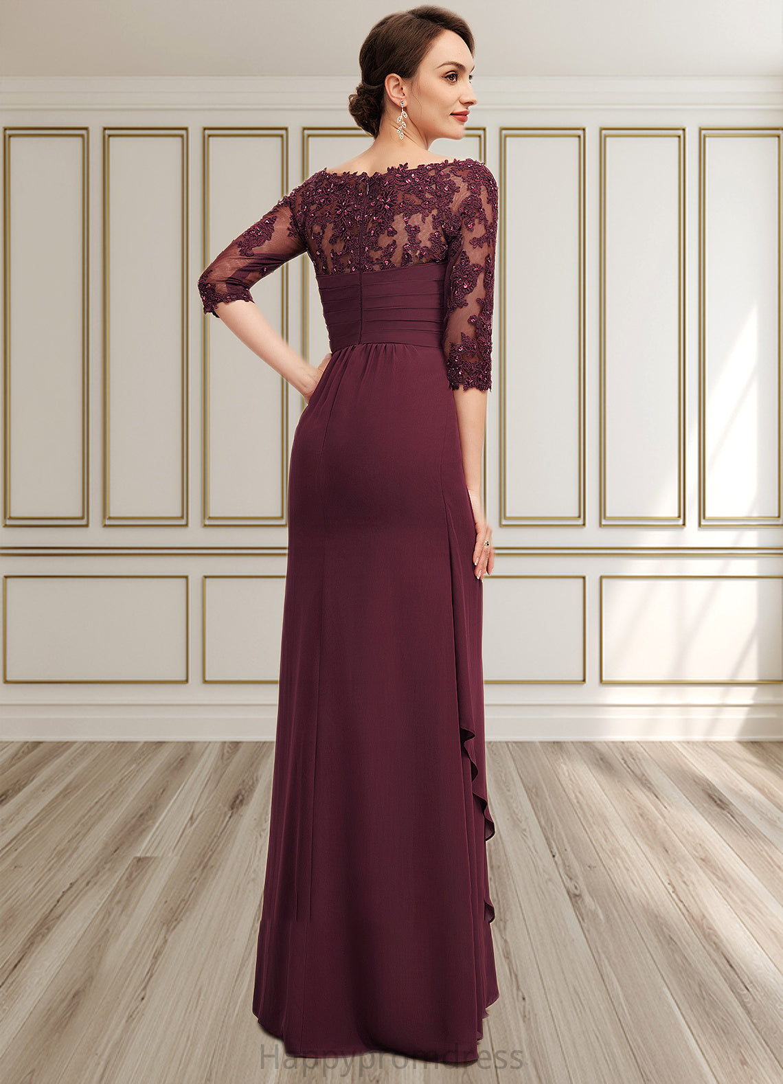 Paisley A-Line Off-the-Shoulder Floor-Length Chiffon Lace Mother of the Bride Dress With Beading Sequins Cascading Ruffles XXS126P0014700