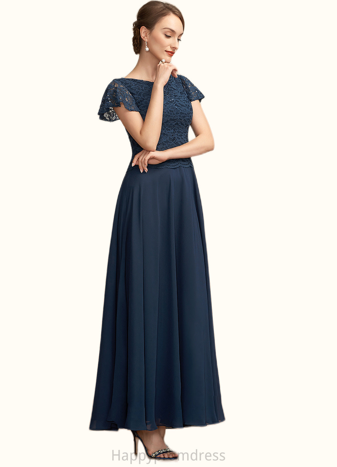 Maya A-Line Scoop Neck Ankle-Length Chiffon Lace Mother of the Bride Dress With Sequins XXS126P0014701