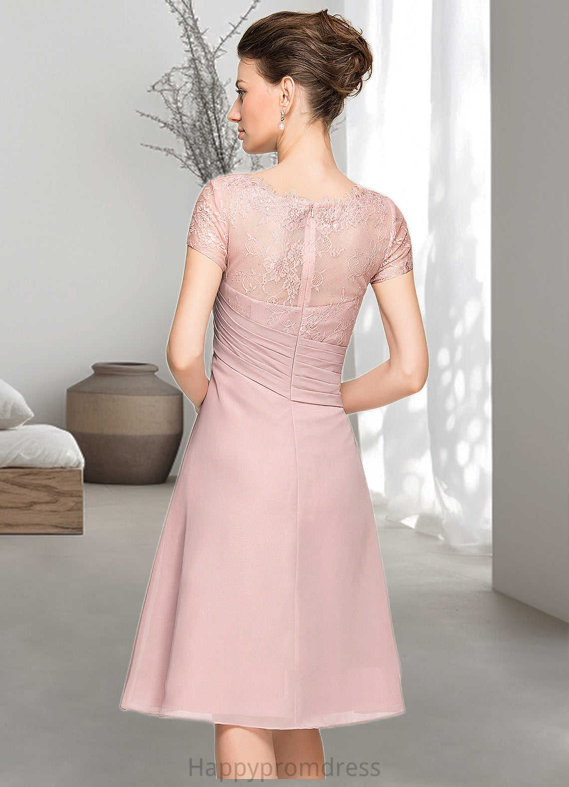 Grace A-Line Scoop Neck Knee-Length Chiffon Lace Mother of the Bride Dress With Beading Flower(s) Sequins Cascading Ruffles XXS126P0014704