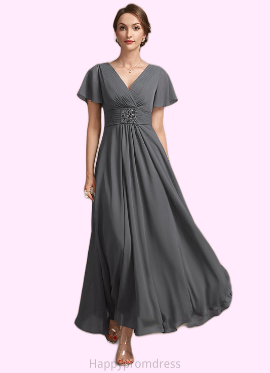 Evangeline A-Line V-neck Ankle-Length Chiffon Mother of the Bride Dress With Ruffle Beading XXS126P0014709