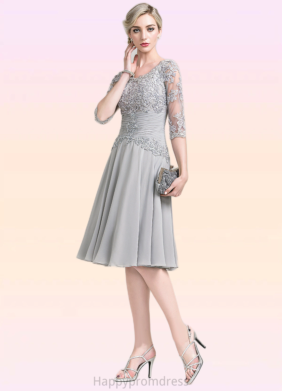 Isabella A-Line Scoop Neck Knee-Length Chiffon Mother of the Bride Dress With Ruffle Appliques Lace XXS126P0014715