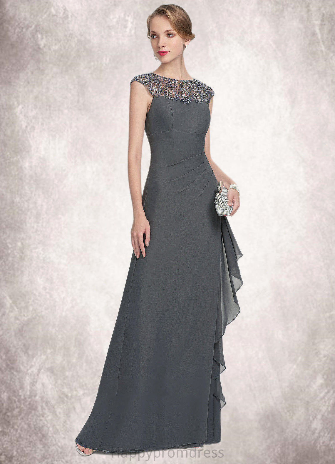 Alissa A-Line Scoop Neck Floor-Length Chiffon Mother of the Bride Dress With Beading Sequins Cascading Ruffles XXS126P0014721