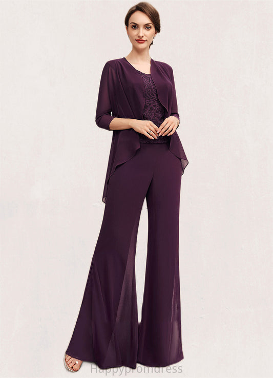 Val Jumpsuit/Pantsuit Scoop Neck Floor-Length Chiffon Lace Mother of the Bride Dress XXS126P0014722