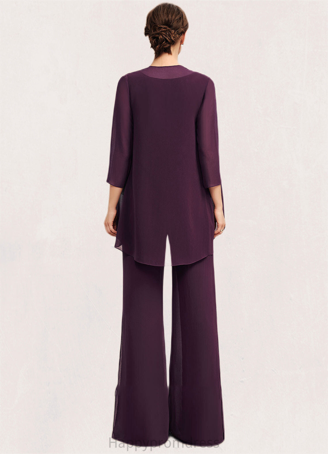 Val Jumpsuit/Pantsuit Scoop Neck Floor-Length Chiffon Lace Mother of the Bride Dress XXS126P0014722