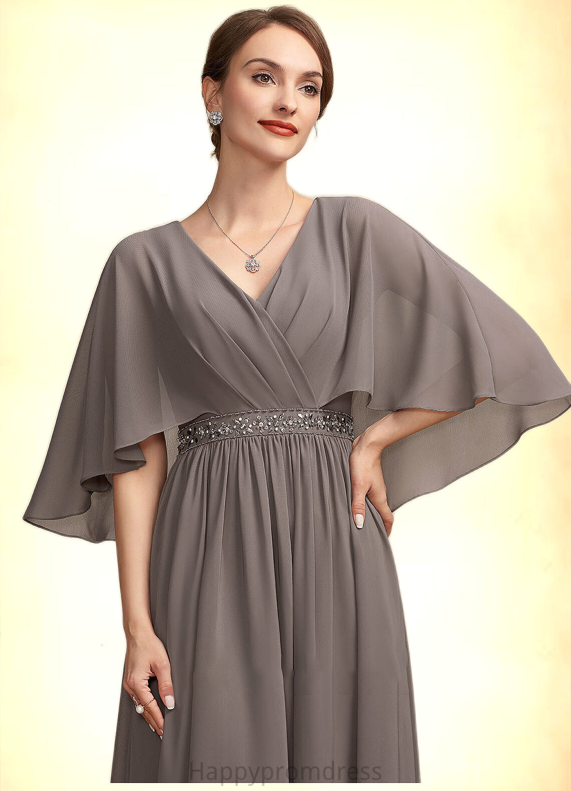 Kennedy A-Line V-neck Ankle-Length Chiffon Mother of the Bride Dress With Ruffle Beading XXS126P0014723