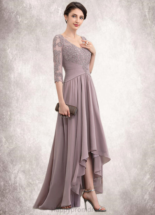 Aryanna A-Line V-neck Asymmetrical Chiffon Lace Mother of the Bride Dress With Sequins XXS126P0014728