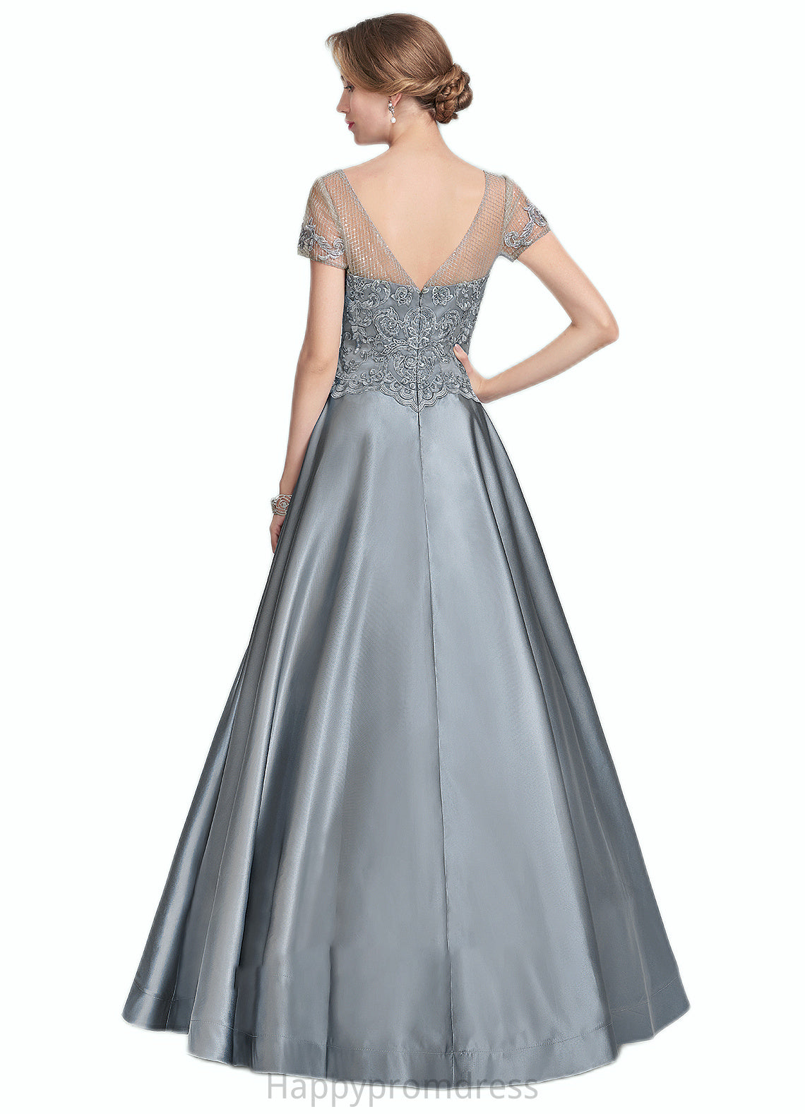 Hailee A-Line V-neck Floor-Length Satin Lace Mother of the Bride Dress With Beading Sequins XXS126P0014730