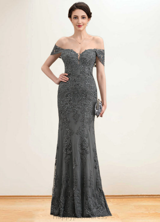 Moira Trumpet/Mermaid Off-the-Shoulder Floor-Length Tulle Lace Mother of the Bride Dress With Sequins XXS126P0014731
