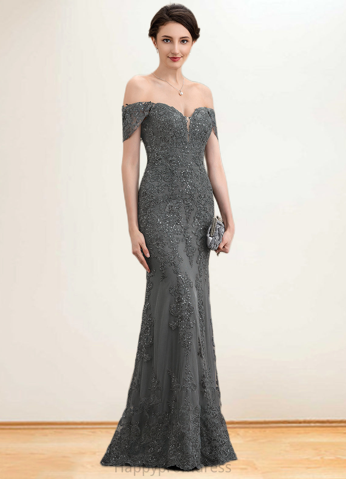 Moira Trumpet/Mermaid Off-the-Shoulder Floor-Length Tulle Lace Mother of the Bride Dress With Sequins XXS126P0014731