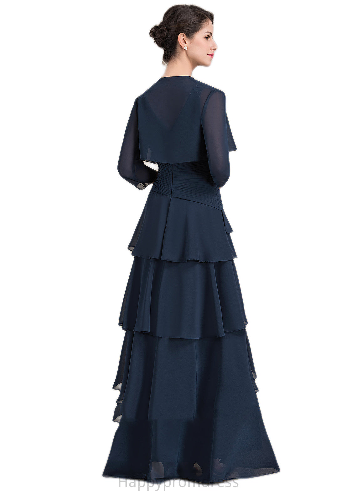 Glenda A-Line V-neck Asymmetrical Chiffon Mother of the Bride Dress With Beading Sequins Cascading Ruffles XXS126P0014733