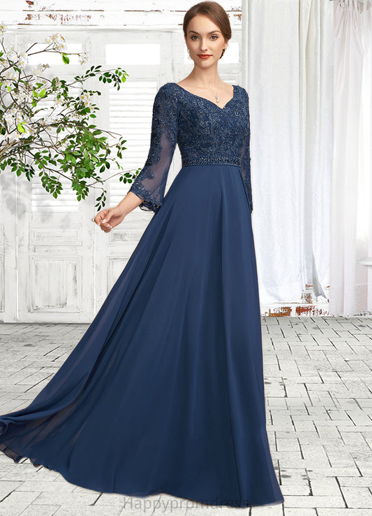 Celeste A-Line V-neck Floor-Length Chiffon Lace Mother of the Bride Dress With Beading Sequins XXS126P0014739
