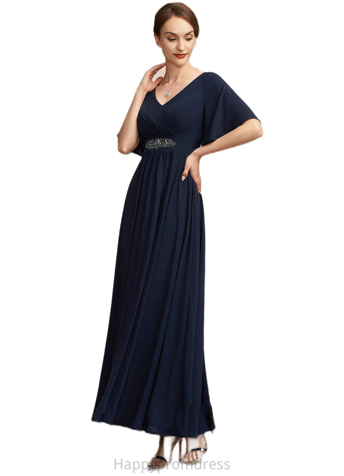Kaleigh A-Line V-neck Ankle-Length Mother of the Bride Dress With Ruffle XXS126P0014742