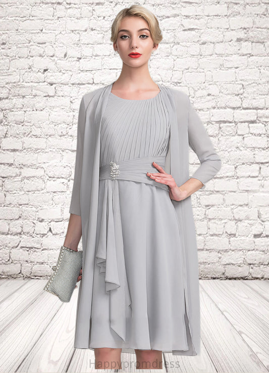 Muriel A-Line Scoop Neck Knee-Length Chiffon Mother of the Bride Dress With Beading Cascading Ruffles XXS126P0014751