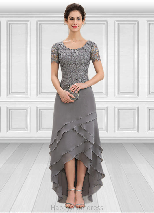 Anne A-Line Scoop Neck Asymmetrical Chiffon Lace Mother of the Bride Dress With Cascading Ruffles XXS126P0014757