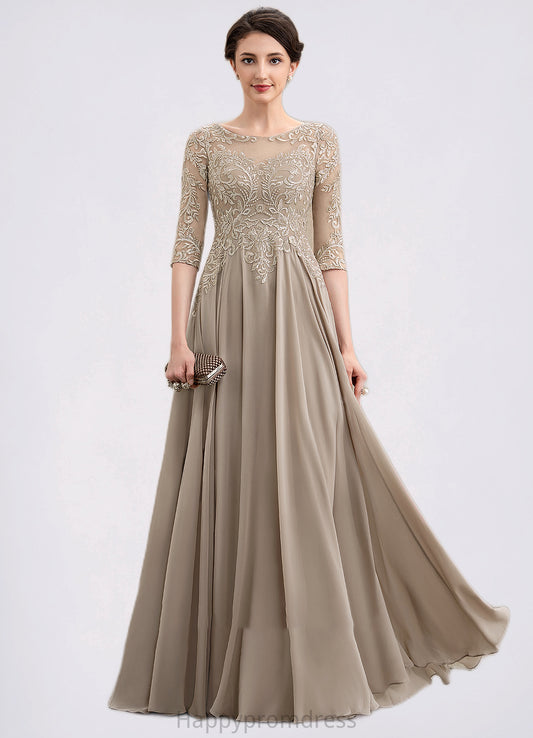 Piper A-Line Scoop Neck Floor-Length Chiffon Lace Mother of the Bride Dress With Sequins XXS126P0014764