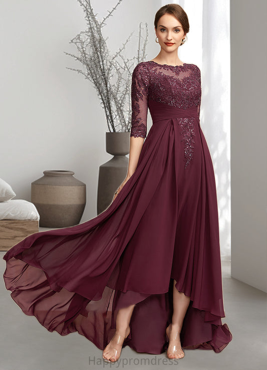 Novia A-Line Scoop Neck Asymmetrical Chiffon Lace Mother of the Bride Dress With Ruffle Sequins XXS126P0014765