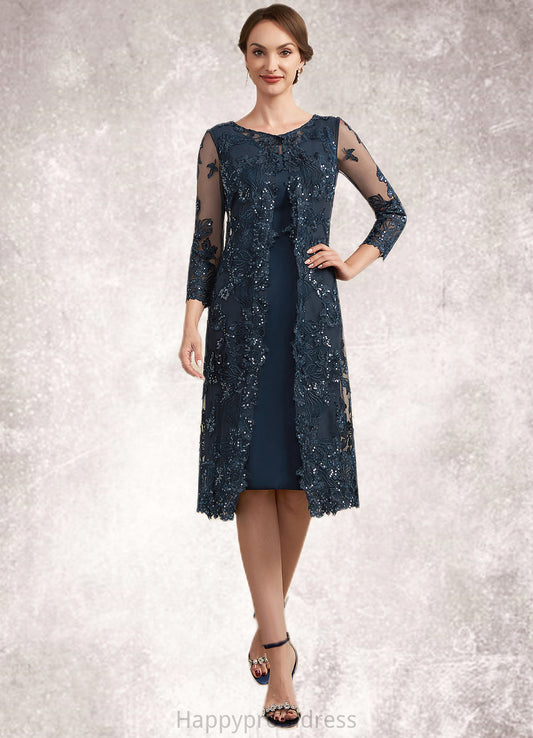 Aurora Sheath/Column Scoop Neck Knee-Length Chiffon Lace Mother of the Bride Dress With Sequins XXS126P0014771
