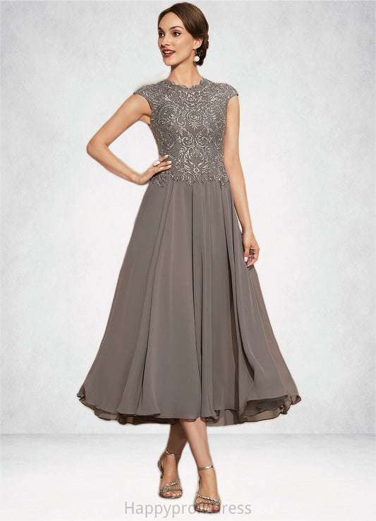 Lorelei A-Line Scoop Neck Tea-Length Chiffon Lace Mother of the Bride Dress With Beading XXS126P0014774
